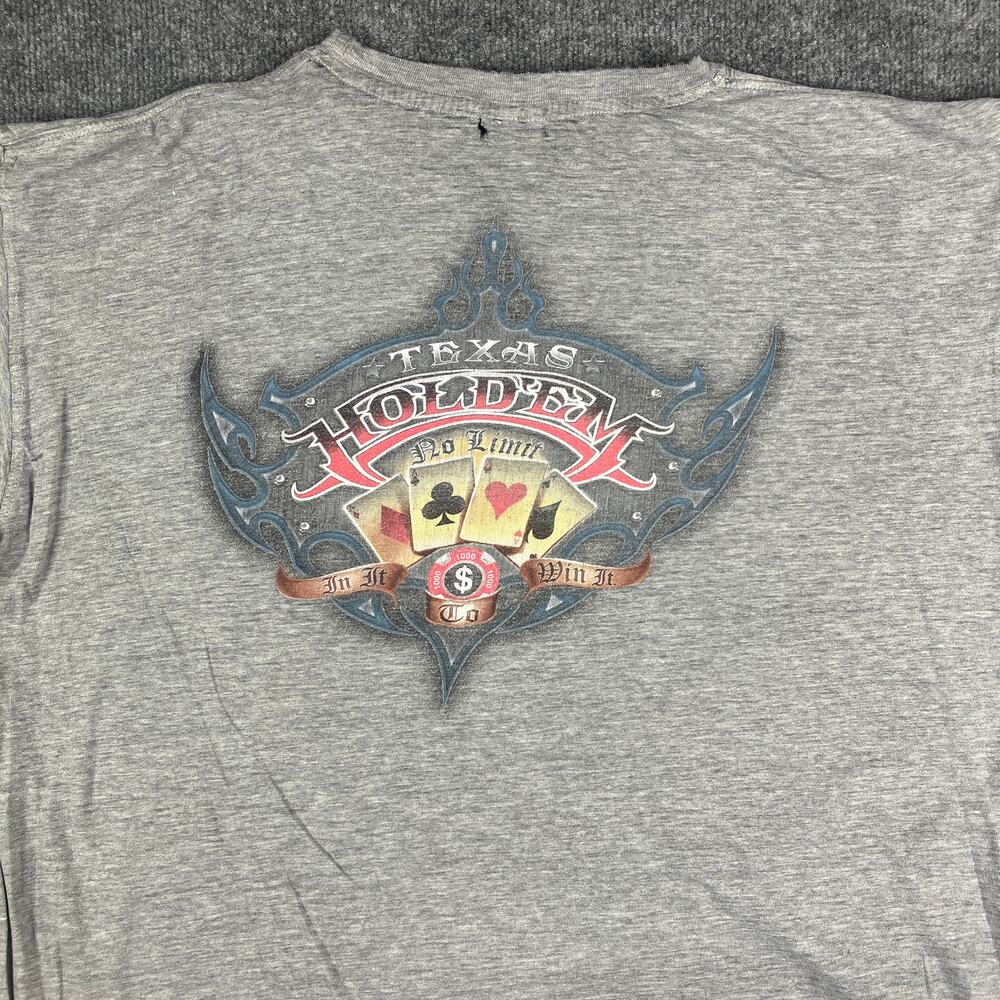 626 Blue‎ T-Shirt Mens 2X Gray Texas Hold'em Graphic Poker No Limit Short Sleeve